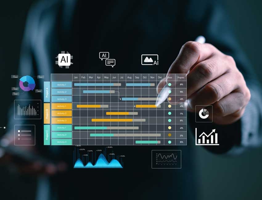 A digital automation timeline and performance dashboard
